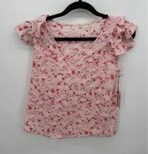 Fair Haven Pink Floral Top Size M NWT‎ Ruffle Coquette Feminine Crinkled Blouse thumbnail 1