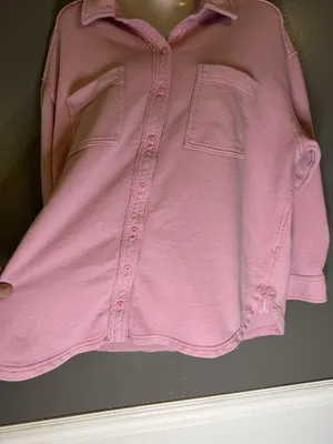 Aerie Shirt Womens XS Pink Terry Button Up Collared Long Sleeve Pocket Top thumbnail 3