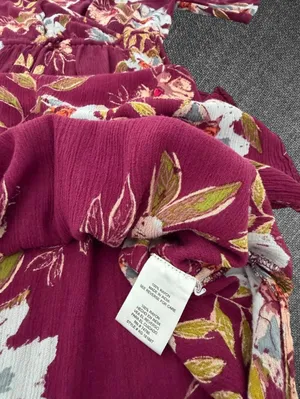 Patrons Of Peace Burgundy Floral Rayon Midi Dress Size Small thumbnail 5