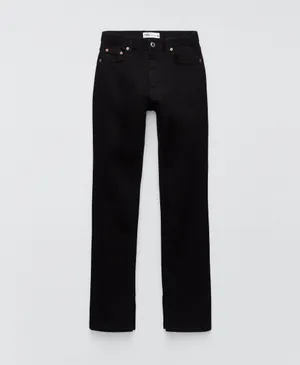 ZARA NWT black denim straight leg jeans with split hem thumbnail 5