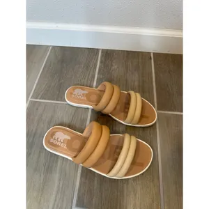 Sorel Ella Puff Slide Sandals Tan Cream Womens 8‎ thumbnail 2