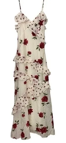 Y2K‎ Romantic Rose Floral Tiered Ruffle Maxi Dress Fairy Coquette S NWT thumbnail 1