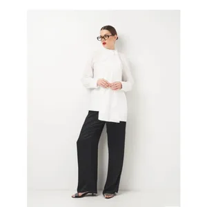 Zara White Poplin Tie Neck Oversized Blouse Size Small 8775/545 Chic Preppy thumbnail 3