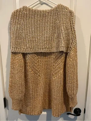 Anthropologie Maeve NWT Cozy Open-Front Chunky Knit Metallic Gold Cardigan thumbnail 8