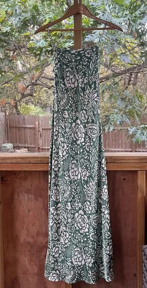 Zara Women's Green And White Floral Satin Slip Dress Size XS thumbnail 1