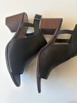 Franco Sarto Black Leather Slingback Open Toe Block Heel Buckle Strap 9.5 thumbnail 3