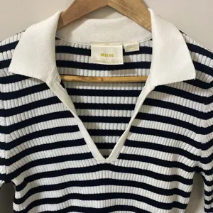 Anthropologie Maeve black & white Striped V Neck sweater size m thumbnail 2