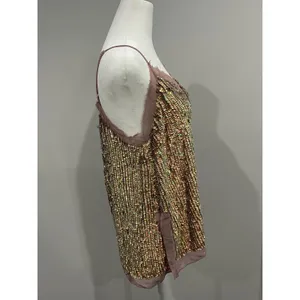 Sparkling ASOS Sequin Cami Top Pink Mauve V Neck Spaghetti‎ Strap Women size 8 thumbnail 2