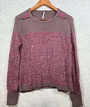 Free People Sweater Womens S Striped‎ Wool Angora Blend Casual thumbnail 1