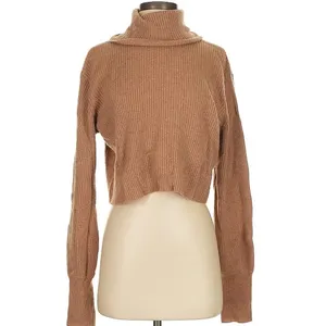 Reformation Luisa Tan Brown Knit Cashmere Turtleneck Cropped Sweater thumbnail 2
