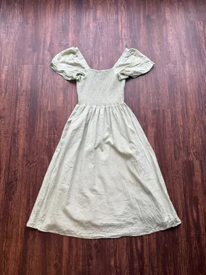Madewell Sunfaded Mint Green Linen-Blend Lucie Smocked Midi Dress - Size XS thumbnail 2