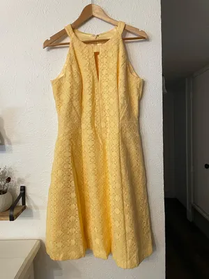 NWT White House Black Market Yellow Halter Lace Keyhole Mini Dress Size 8 thumbnail 3