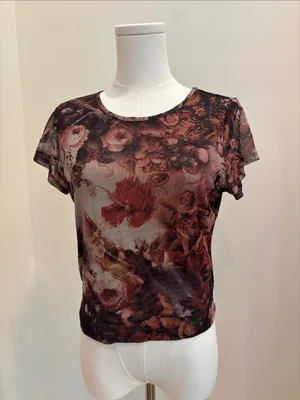 Madden Girl Y2K Mesh Baby Tee Renaissance Size Large thumbnail 1