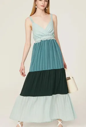 Slate & Willow Green Tiered Ruffle Maxi Dress MEDIUM Cottage Sundress Party $150 thumbnail 1