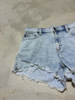 Aerie Light Blue Distressed Denim Shorts medium thumbnail 2