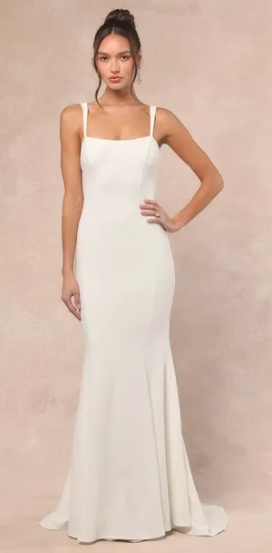 NWT Lulus Safine White Backless Mermaid Maxi Dress Wedding Bride Bridal Size L thumbnail 1