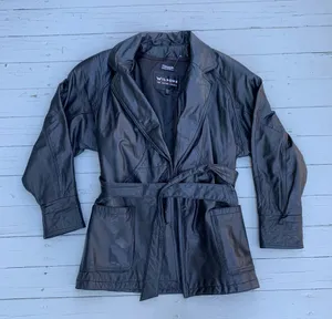 Wilson's Leather Vintage Black Leather Jacket w/ Leather Tie Belt thumbnail 1