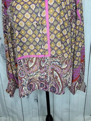 ee:some Sheer Button Up Blouse Sz M Floral Boho Chic Peasant Ruffle Cottagecore thumbnail 3