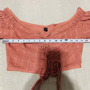 Windsor Women‎ Coral Peasant Lace-Up Off the Shoulder Cottagecore Cropped Top L thumbnail 11