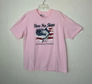 Bass Pro Shop Unisex Shirt Pink Sz L An American Tradition Cotton Flag. thumbnail 1