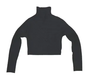 Zara W & B Cropped Mockneck Long Sleeve Tee - Black - Medium thumbnail 1