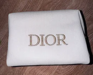 Christian Dior Beauty Makeup Bag Ivory Gold Logo Zip Pouch Cosmetic Case thumbnail 1