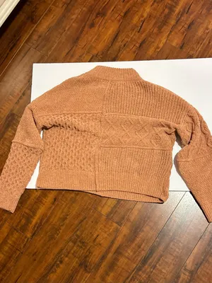 Pink Rose Patchwork Cable Crewneck Sweater in Rust thumbnail 2
