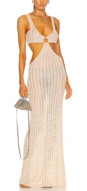 Cult Gaia Tyra Crochet Dress‎ In Beige Cut Out Size Small thumbnail 1