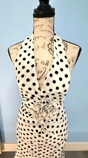 SHEIN Polka Dot Halter Maxi Dress with Rosette Accent - Size M (US 6) thumbnail 15