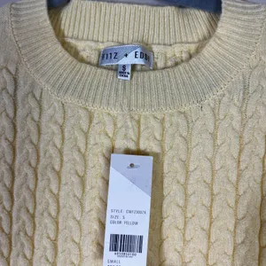 NWT Fitz + Eddi Cable Knit Short Sleeve Sweater Yellow Preppy Crew Neck Size S thumbnail 5