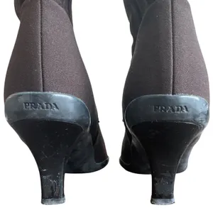 Vintage Prada Tessuto Nylon Sock Booties Kitten Heel Y2K Brown 38.5 thumbnail 12