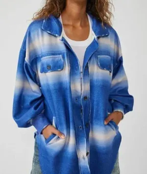 NEW Free People Printed Ruby Jacket / Deep Sea Combo Oversized‎ Shacket thumbnail 1