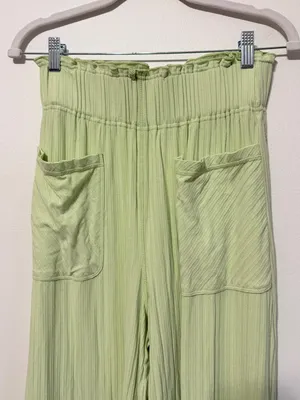 Free People Movement Blissed Out Wide Leg Pants Womens Size XS Green Ribbed thumbnail 4