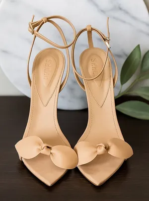 Womens Schutz Elora Leather Nude Stiletto Heel Ankle Strap Sandal 7.5 Light Wood thumbnail 1