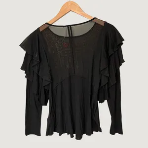 Free People Black Embroidered Ruffle Sleeve Mesh Tunic Top XS OB548394 thumbnail 3