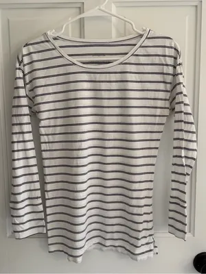 Patagonia Organic Cotton Striped‎ Long Sleeve Tee White Black Women’s Small thumbnail 1