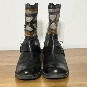 Born Panarea Southwestern Wool Black Leather‎ Zip-Up Chunky Heel Boots Womens 9 thumbnail 5