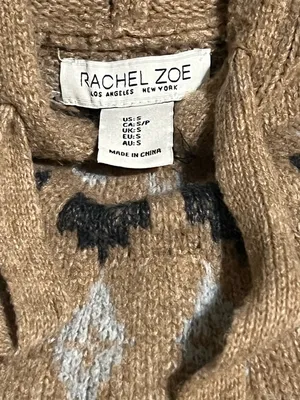 Rachel Zoe Cream and Tan Nordic‎ Hooded Knit Sweater with Gray Accents thumbnail 3