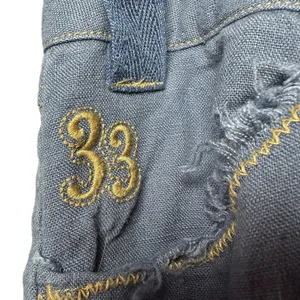 Y2K Linen Cargo Capri Blue Utility Boho Cropped Pants Sz L Button‎ Fly Wide Leg thumbnail 9