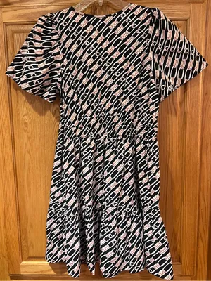 Anthropologie Somerset Cotton Smocked Waist Mini Dress Navy Link Pattern Large thumbnail 12