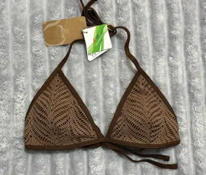 Brown Crochet Triangle Bikini Top with Tie Closures Size XS thumbnail 1