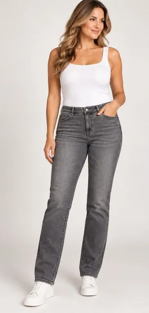 Lauren Ralph Lauren Women's 14 Concrete/Gray Premier Straight Slimming Fit Jeans thumbnail 1