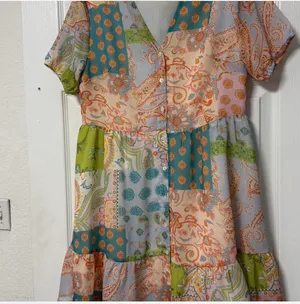 🌸 SHEIN Bohemian Floral & Paisley Patchwork Mini Dress | V-Neck Short Sleeve 🌸 thumbnail 4