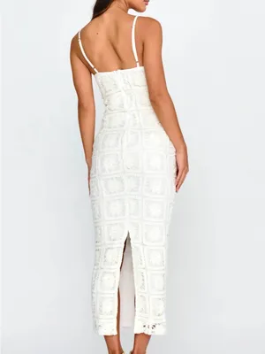 Here Comes the Sun Cayman Sunset Crochet Midi Dress White Beachy Vacation Ready Feminine Brunch thumbnail 2