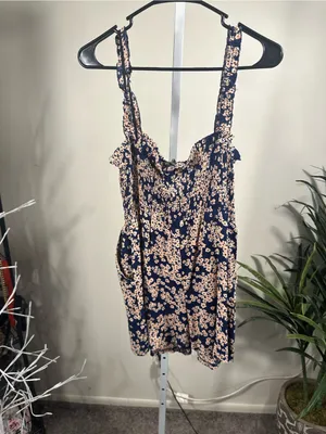 Lila Rose X198. Navy and Peach Floral Print Romper thumbnail 4