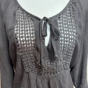 Maurices Crochet Tunic Top‎ Womens L Gray Boho Peasant Cottagecore Flowy Casual thumbnail 4