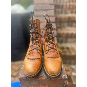 Vintage Justin Boots Brown Leather Kiltie Lace Up Roper Granny Boots 7 thumbnail 3