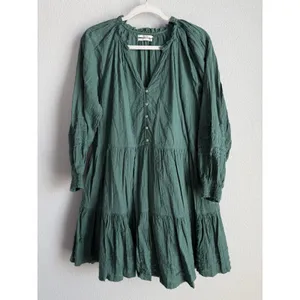 Anthropologie Carrie Mini Dress Green Peasant Tiered Tunic Lace Sleeve Sz S Boho thumbnail 4