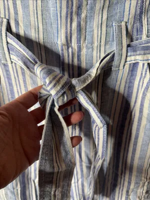 NWT GAP Linen Blend Blue White Stripe Wide Leg Tie Waist Pants Size 6 thumbnail 8