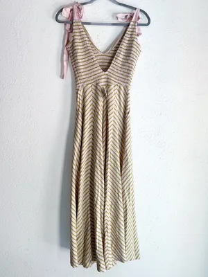 Free People Free-est Cecelia Midi Dress Striped Green Pink XS NWT Cotton thumbnail 7